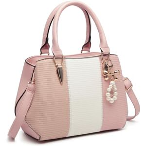 Miss Lulu Handbags for Women, Tri Colour Block Top Handle Bag, Shoulder Bag, Pink Miss Lulu Handbags for Women, Tri Colour Block Top Handle Bag, Shoulder Bag, Pink