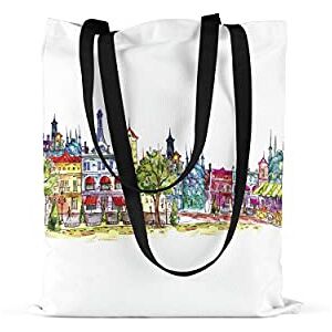 Bonamaison Printed Tote Bag, Reusable Grocery Bag, Shopping Bag, Machine Washable, Foldable, Canvas Cloth Bag with Black Handles, Size: 48x55 Cm Bonamaison Printed Tote Bag, Reusable Grocery Bag, Shopping Bag, Machine Washable, Foldable, Canvas Cloth Bag with Black Handles, Size: 48x55 Cm