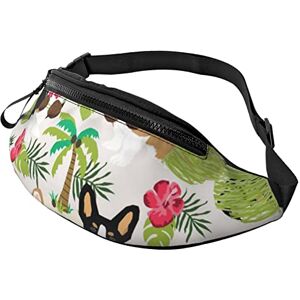 Rvenu11300 Tropical Flower And Corgi Printed Casual Sports Cross Body Waist Bag With Waist Belt Adjustable Multi-Functional Cross Body Shoulder Bag, Black, One Size Rvenu11300 Tropical Flower And Corgi Printed Casual Sports Cross Body Waist Bag With Waist Belt Adjustable Multi-Functional Cross Body Shoulder Bag, Black, One Size