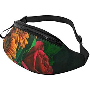 Rvenu11300 Sunflower And Rose Printed Casual Sports Cross Body Waist Bag With Waist Belt Adjustable Multi-Functional Cross Body Shoulder Bag, Black, One Size Rvenu11300 Sunflower And Rose Printed Casual Sports Cross Body Waist Bag With Waist Belt Adjustable Multi-Functional Cross Body Shoulder Bag, Black, One Size