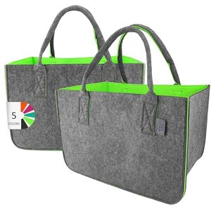 IDEA HOME LEVIATAN Felt Bag 2 Pieces Shopper Large 30 Litre Shopping Basket Firewood Bag Clothes Toy Bag Dark Grey/Lime Colour, XL IDEA HOME LEVIATAN Felt Bag 2 Pieces Shopper Large 30 Litre Shopping Basket Firewood Bag Clothes Toy Bag Dark Grey/Lime Colour, XL