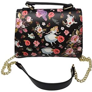Loungefly Disney Alice in Wonderland Allover Floral Print Crossbody Satchel Handbag Purse, Black, L Loungefly Disney Alice in Wonderland Allover Floral Print Crossbody Satchel Handbag Purse, Black, L