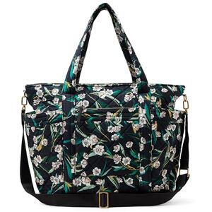 Amazon Essentials Women's Quilted Cotton Travel Tote Bag, Black Floral, One Size Amazon Essentials Women's Quilted Cotton Travel Tote Bag, Black Floral, One Size