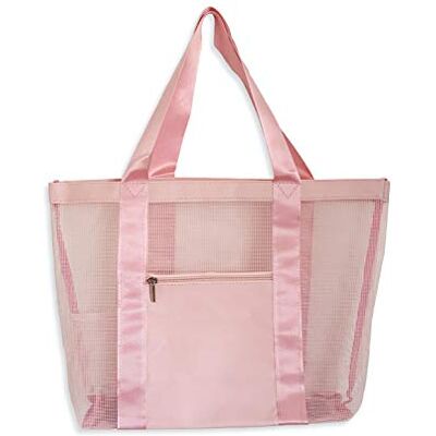 Ecowonder Pink Beach Bag Mesh Tote Bag with Zip Pocket – Lightweight Holiday Swimming Bag for Families, Gym & Travel – Sandfree Net Toy Bag Ecowonder Pink Beach Bag Mesh Tote Bag with Zip Pocket – Lightweight Holiday Swimming Bag for Families, Gym & Travel – Sandfree Net Toy Bag