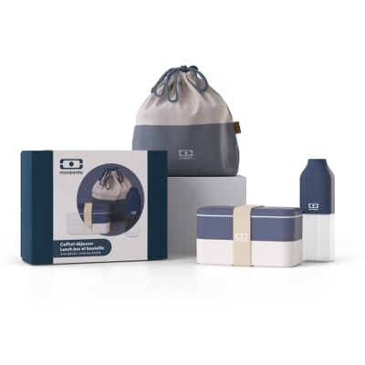 monbento Lunch Gift Box With Bento Box MB Original Natural Made in France, MB Pochette L Natural Bag, MB Positive M Natural Water Bottle Blue Gift Idea for Women or Men monbento Lunch Gift Box With Bento Box MB Original Natural Made in France, MB Pochette L Natural Bag, MB Positive M Natural Water Bottle Blue Gift Idea for Women or Men