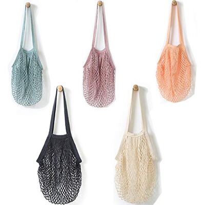 YEKEYI 5Pcs Net Shopping Bag Reusable Net Shopping Tote with Long Handles Washable Mesh Fruit Vegetable Storage Handbag Tote YEKEYI 5Pcs Net Shopping Bag Reusable Net Shopping Tote with Long Handles Washable Mesh Fruit Vegetable Storage Handbag Tote