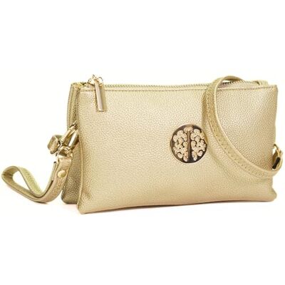 Big Handbag Shop Women’s Vegan Leather Mini Crossbody Bag, Small Holiday Travel Pouch Purse Wallet with Wristlet Strap and Secure Zip Compartments Ivy (Metallic Gold) Big Handbag Shop Women’s Vegan Leather Mini Crossbody Bag, Small Holiday Travel Pouch Purse Wallet with Wristlet Strap and Secure Zip Compartments Ivy (Metallic Gold)