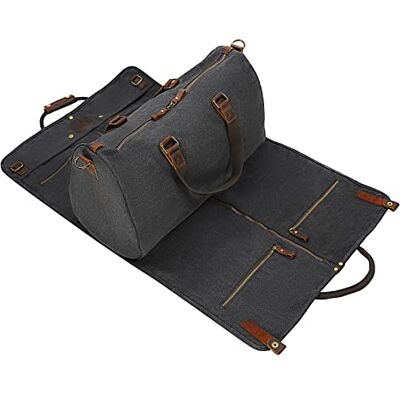 CRUITBILI 2 in 1 Canvas Leather Suit Luggage Garment Bag with Shoulder Strap for Travel and Business Trips, Black, American Casual CRUITBILI 2 in 1 Canvas Leather Suit Luggage Garment Bag with Shoulder Strap for Travel and Business Trips, Black, American Casual