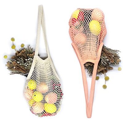 Tidawave Net Shopping Bag Cotton Market String Reusable Net Shopping Tote with Long Handles Washable Mesh Fruit Vegetable Pack of 2 (Natural + Macaron) by Tidawave Net Shopping Bag Cotton Market String Reusable Net Shopping Tote with Long Handles Washable Mesh Fruit Vegetable Pack of 2 (Natural + Macaron) by