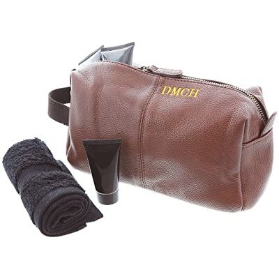 aztex Personalised Men's Nu-Hide Range, Cabin Luggage Wash Bag, Brown aztex Personalised Men's Nu-Hide Range, Cabin Luggage Wash Bag, Brown