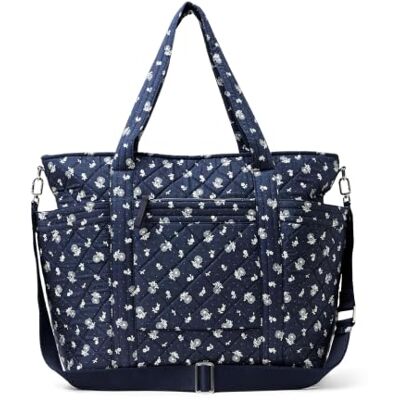 Amazon Essentials Women's Quilted Cotton Travel Tote Bag, Navy Floral, One Size Amazon Essentials Women's Quilted Cotton Travel Tote Bag, Navy Floral, One Size