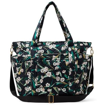 Amazon Essentials Women's Quilted Cotton Travel Tote Bag, Black Floral, One Size Amazon Essentials Women's Quilted Cotton Travel Tote Bag, Black Floral, One Size