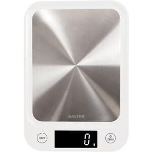 Salter 1105 SSWHDR Stainless Steel Electronic Scale 5 KG Capacity, Large Platform Digital, Slim Design, Easy to Clean, Backlit Display, Tare Function, Accurate Readings, Batteries Included, White Salter 1105 SSWHDR Stainless Steel Electronic Scale 5 KG Capacity, Large Platform Digital, Slim Design, Easy to Clean, Backlit Display, Tare Function, Accurate Readings, Batteries Included, White