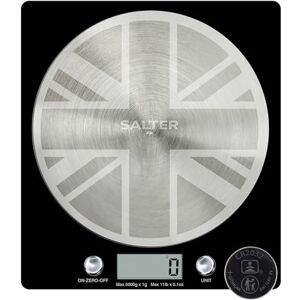 Salter 1036 UJBKDR Electronic Kitchen Scale Digital Weigh Scale, Union Jack Design Spun Stainless Steel Disc Platform, LCD Display, 5kg Capacity, Battery Included, Add & Weigh/Tare, Measure Liquids Salter 1036 UJBKDR Electronic Kitchen Scale Digital Weigh Scale, Union Jack Design Spun Stainless Steel Disc Platform, LCD Display, 5kg Capacity, Battery Included, Add & Weigh/Tare, Measure Liquids