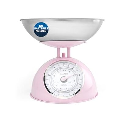 Salter Retro Pink Mechanical Kitchen Scale – Easy Read Large Rotating Dial, 5kg Capacity, Traditional Baking Scale, 2 Litre Dishwasher Safe Bowl, Analogue Food Scale, 22 cm Height, Classic Design Salter Retro Pink Mechanical Kitchen Scale – Easy Read Large Rotating Dial, 5kg Capacity, Traditional Baking Scale, 2 Litre Dishwasher Safe Bowl, Analogue Food Scale, 22 cm Height, Classic Design
