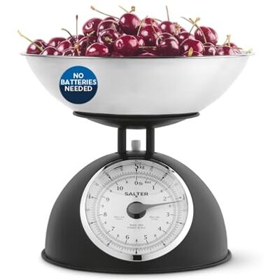 Salter Timeless Mechanical Kitchen Scale – Cooking Scale, 2L Dishwasher Safe Bowl, Easy-Read Dials, Large Digits, No Batteries, Retro Design, 5kg Capacity, Weigh Ingredients, Classic Look, Black Salter Timeless Mechanical Kitchen Scale – Cooking Scale, 2L Dishwasher Safe Bowl, Easy-Read Dials, Large Digits, No Batteries, Retro Design, 5kg Capacity, Weigh Ingredients, Classic Look, Black