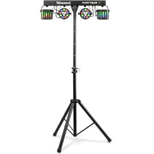 beamz MAX Partybar2 LED DJ Light Bar with Stand and Remote Control - 2X Derby and 2X Par Disco Party Effect DMX Stage Lighting System