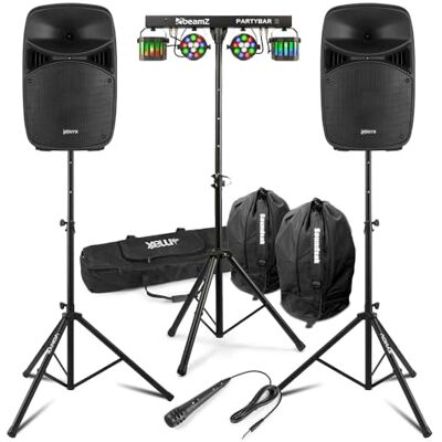 VONYX VPS102A 10" Active DJ Speaker System Set with BeamZ PartyBar2 Lighting, Speaker Stands, Microphone & Carry Bags Complete Home DJ Setup Kit VONYX VPS102A 10" Active DJ Speaker System Set with BeamZ PartyBar2 Lighting, Speaker Stands, Microphone & Carry Bags Complete Home DJ Setup Kit