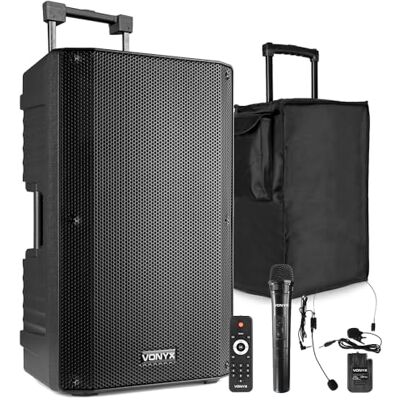 VONYX VSA700-BP Portable PA System, Wireless Mic, Headset, 1000W, Battery 8-hour battery, speaker cover, lapel mic, ABS housing, extendable handle VONYX VSA700-BP Portable PA System, Wireless Mic, Headset, 1000W, Battery 8-hour battery, speaker cover, lapel mic, ABS housing, extendable handle