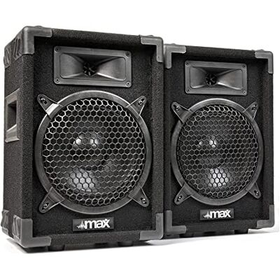 MAX 8 Pair of 8-Inch Passive DJ PA Speakers, 800W Combined, Piezo Tweeter Bass reflex design, carpet-covered cabinets, pole mount, karaoke ready MAX 8 Pair of 8-Inch Passive DJ PA Speakers, 800W Combined, Piezo Tweeter Bass reflex design, carpet-covered cabinets, pole mount, karaoke ready