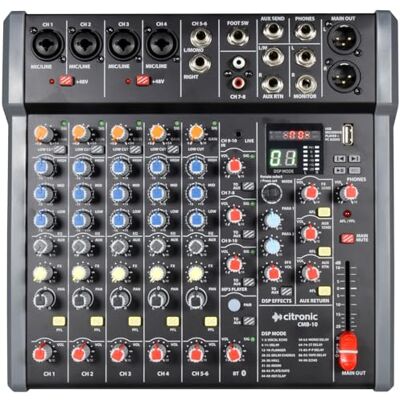 Citronic CMB-Series Compact 4-Channel Audio Mixer with 99-Preset DSP Effects, USB Audio Interface, Bluetooth Streaming, and PC Connectivity for Live Sound and Studio Recording Citronic CMB-Series Compact 4-Channel Audio Mixer with 99-Preset DSP Effects, USB Audio Interface, Bluetooth Streaming, and PC Connectivity for Live Sound and Studio Recording