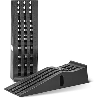 Amazon Basics Car Loading Ramps Heavy Duty Plastic, Load Capacity 2948kg per Pair (1474kg Each), Anti-Slip Rubber Base, Textured Surface, Set of 2, Black Amazon Basics Car Loading Ramps Heavy Duty Plastic, Load Capacity 2948kg per Pair (1474kg Each), Anti-Slip Rubber Base, Textured Surface, Set of 2, Black