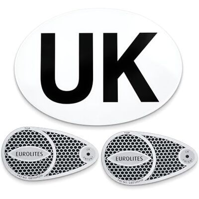 SolaDirect Eurolites Headlight Deflectors and UK Sticker for UK Cars Driving in Europe Right-Hand-Drive Cars, France and European Travel, 180 x 133mm UK Badge, Weatherproof, 800+ Vehicle Fitting Guide SolaDirect Eurolites Headlight Deflectors and UK Sticker for UK Cars Driving in Europe Right-Hand-Drive Cars, France and European Travel, 180 x 133mm UK Badge, Weatherproof, 800+ Vehicle Fitting Guide