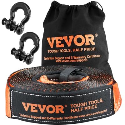 VEVOR Off-Road Recovery Kit, 3" x 30', Heavy Duty Winch Recovery Kit with 30,000 lbs Capacity Polyester Tow Strap, 44,092 lbs D-Ring Shackles, Storage Bag, for ATVs, Jeeps, Off-Road Vehicles, Trucks VEVOR Off-Road Recovery Kit, 3" x 30', Heavy Duty Winch Recovery Kit with 30,000 lbs Capacity Polyester Tow Strap, 44,092 lbs D-Ring Shackles, Storage Bag, for ATVs, Jeeps, Off-Road Vehicles, Trucks