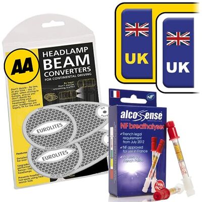 AlcoSense European Travel Kit inc NF Breathalysers + UK Stickers + AA Eurolites Headlight Deflectors for Europe Car & Motorhome Parts for Car Trips in France, UK Number Plate GB Stickers for Europe AlcoSense European Travel Kit inc NF Breathalysers + UK Stickers + AA Eurolites Headlight Deflectors for Europe Car & Motorhome Parts for Car Trips in France, UK Number Plate GB Stickers for Europe