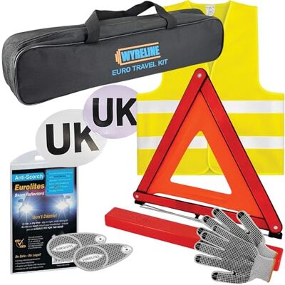 WYRELINE 6 Pcs European Driving Kit Eurolites Headlight Deflectors For Europe Warning Triangle, Hi-Vis Vest, UK Plate Magnet + Sticker, Rubber Grip Gloves EU and France Driving Kit 2026 WYRELINE 6 Pcs European Driving Kit Eurolites Headlight Deflectors For Europe Warning Triangle, Hi-Vis Vest, UK Plate Magnet + Sticker, Rubber Grip Gloves EU and France Driving Kit 2026