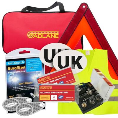 GADLANE European Driving Kit 2026-8 PCS Europe Car Travel Kit France with Alcohol Breathalysers, Warning Triangle, UK Sticker, Hi-Vis Vest, Eurolites Headlight Deflectors, Bulb Kit, Storage Bag GADLANE European Driving Kit 2026-8 PCS Europe Car Travel Kit France with Alcohol Breathalysers, Warning Triangle, UK Sticker, Hi-Vis Vest, Eurolites Headlight Deflectors, Bulb Kit, Storage Bag