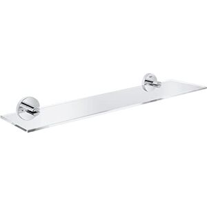Grohe Start QuickFix Glass Shelf with Chrome Holders (Metal and Glass, Concealed Fastening, Including Screws and Dowels, Extra Easy to Fit QuickGlue), Size 530 mm, 41202000 Grohe Start QuickFix Glass Shelf with Chrome Holders (Metal and Glass, Concealed Fastening, Including Screws and Dowels, Extra Easy to Fit QuickGlue), Size 530 mm, 41202000