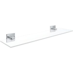 Grohe Start Cube Glass Shelf with Chrome Holders (Glass and Metal, Wall Mounted, Concealed Fastening, Including Screws and Dowels), Size 530 mm, Extra Easy to Fit QuickGlue, 41109000 Grohe Start Cube Glass Shelf with Chrome Holders (Glass and Metal, Wall Mounted, Concealed Fastening, Including Screws and Dowels), Size 530 mm, Extra Easy to Fit QuickGlue, 41109000