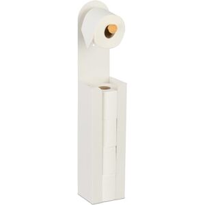 Relaxdays freestanding toilet roll holder, HxWxD: approx. 66x12x11cm, iron & bamboo, toilet paper storage, white/natural Relaxdays freestanding toilet roll holder, HxWxD: approx. 66x12x11cm, iron & bamboo, toilet paper storage, white/natural