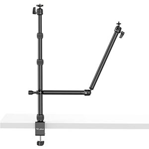 jusmo Camera Desk Mount Stand with Auxiliary Holding Arm, 17.3-41.3 inch Adjustable, Phone Grip and 360° Ballhead, Desk C-Clamp Multi Mount Stand for DSLR Cameras, Phone, Lights and More jusmo Camera Desk Mount Stand with Auxiliary Holding Arm, 17.3-41.3 inch Adjustable, Phone Grip and 360° Ballhead, Desk C-Clamp Multi Mount Stand for DSLR Cameras, Phone, Lights and More