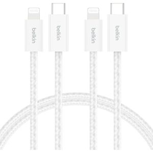 Belkin 2-Pack Braided USB-C Cable with Lightning Connector 5ft Soft, Flexible Fast-Charging Cable, Lightning Charger Cord for iPhone 14 & Earlier Series, iPad 9th Gen, & AirPods White Belkin 2-Pack Braided USB-C Cable with Lightning Connector 5ft Soft, Flexible Fast-Charging Cable, Lightning Charger Cord for iPhone 14 & Earlier Series, iPad 9th Gen, & AirPods White