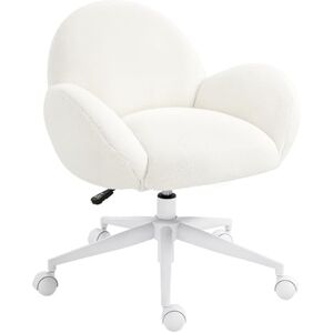 HOMCOM Fluffy Leisure Chair Office Chair with Backrest and Armrest for Home Bedroom Living Room with Wheels Cream White HOMCOM Fluffy Leisure Chair Office Chair with Backrest and Armrest for Home Bedroom Living Room with Wheels Cream White