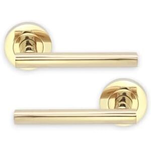 Infinity T Bar Lever on Rose Mortice Sprung Door Handles Set in PVD Brass Finish 125mm Passage Pull Handles Ideal for Interior & Exterior Use Infinity T Bar Lever on Rose Mortice Sprung Door Handles Set in PVD Brass Finish 125mm Passage Pull Handles Ideal for Interior & Exterior Use