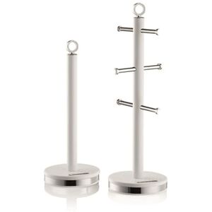 SWAN Elegance SWKA18534WHT Towel Pole and 6 Cup Mug Tree Set with Textured Gloss Finish, Stainless Steel Accents and Non-Slip Bases, White SWAN Elegance SWKA18534WHT Towel Pole and 6 Cup Mug Tree Set with Textured Gloss Finish, Stainless Steel Accents and Non-Slip Bases, White