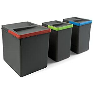 Emuca Recycle Containers for kitchen drawers, Height 266mm (10,47 inch), 1x15L + 2x7L, Anthracite grey plastic, Plastic Emuca Recycle Containers for kitchen drawers, Height 266mm (10,47 inch), 1x15L + 2x7L, Anthracite grey plastic, Plastic