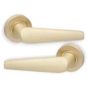 Infinity Pair of Stylish Lever on Rose Door Handles Satin Brass Passage Pull Handles Set Suitable for Both Interior and Exterior Doors Infinity Pair of Stylish Lever on Rose Door Handles Satin Brass Passage Pull Handles Set Suitable for Both Interior and Exterior Doors
