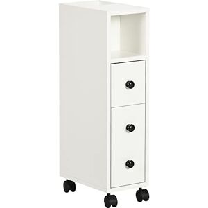 kleankin Slimline Bathroom Storage Unit w/ 2 Drawers 2 Open Compartments Wheels Handles Freestanding Compact Home Office Furniture White kleankin Slimline Bathroom Storage Unit w/ 2 Drawers 2 Open Compartments Wheels Handles Freestanding Compact Home Office Furniture White