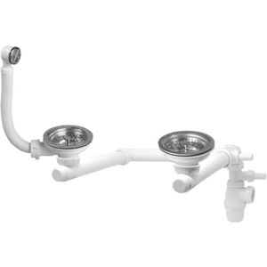 Wirquin 30723182 Complete Set for 2-Basin Sink with Rectangular Overflow and Washing Machine Plug, Chrome and White Wirquin 30723182 Complete Set for 2-Basin Sink with Rectangular Overflow and Washing Machine Plug, Chrome and White