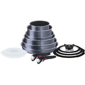Tefal Ingenio Elegance Pots & Pans Set, 13 Pieces, Stackable, Removable Handle, Space Saving, Non-Stick, Sparkling Grey, L23190AZ Tefal Ingenio Elegance Pots & Pans Set, 13 Pieces, Stackable, Removable Handle, Space Saving, Non-Stick, Sparkling Grey, L23190AZ
