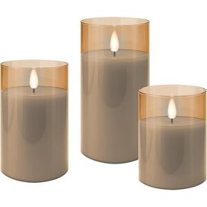 Goobay Set of 3 LED Candles with Timer Function, Real Wax in Glass, Gold, Transparent, 3D Wick, Battery Operated, Warm White, Stylish LED Candle for Safe Decoration 77756 Goobay Set of 3 LED Candles with Timer Function, Real Wax in Glass, Gold, Transparent, 3D Wick, Battery Operated, Warm White, Stylish LED Candle for Safe Decoration 77756