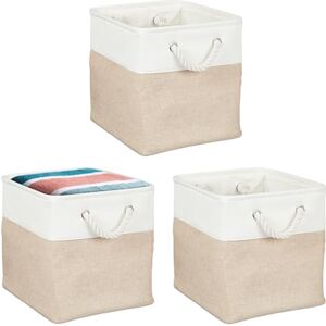 Relaxdays Storage Basket, Set of 3, Linen, with Rope Handles, for Clothes, Toys, 28x28x28 cm, Beige/White, Iron, Cotton, 28 x 28 x 28 cm Relaxdays Storage Basket, Set of 3, Linen, with Rope Handles, for Clothes, Toys, 28x28x28 cm, Beige/White, Iron, Cotton, 28 x 28 x 28 cm