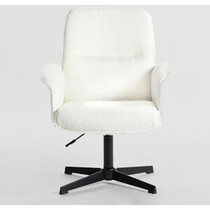 MEUBLE COSY Office Chair Ergonomic Boucle Cross-legged Accent Armchair Swivel Height Adjustable No Wheels High Back for Home Computer Desk Makeup Vanity, White MEUBLE COSY Office Chair Ergonomic Boucle Cross-legged Accent Armchair Swivel Height Adjustable No Wheels High Back for Home Computer Desk Makeup Vanity, White