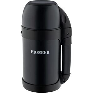 Pioneer Outdoor Vacuum Insulated Flask, Leakproof Double Walled Stainless Steel 8 Hours Hot or Cold with Extendable Handle, Strap and Mug Black, 1 Litre Pioneer Outdoor Vacuum Insulated Flask, Leakproof Double Walled Stainless Steel 8 Hours Hot or Cold with Extendable Handle, Strap and Mug Black, 1 Litre