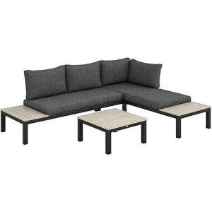 Outsunny 3 Pieces Garden Furniture Set, Aluminium 4 Seater Corner Sofa Set with 2 Loveseats, Coffee Table and Side Trays, Outdoor Conversation Furniture with Cushions for Garden, Dark Grey Outsunny 3 Pieces Garden Furniture Set, Aluminium 4 Seater Corner Sofa Set with 2 Loveseats, Coffee Table and Side Trays, Outdoor Conversation Furniture with Cushions for Garden, Dark Grey