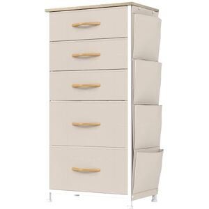 YITAHOME Narrow Chest of Drawers with 5 Drawers, Fabric Drawers with Side Pocket&Hooks,Easy Pull Handle,Sturdy Steel Frame,Storage Drawers for Bedroom, Closet, Clothes,Beige YITAHOME Narrow Chest of Drawers with 5 Drawers, Fabric Drawers with Side Pocket&Hooks,Easy Pull Handle,Sturdy Steel Frame,Storage Drawers for Bedroom, Closet, Clothes,Beige